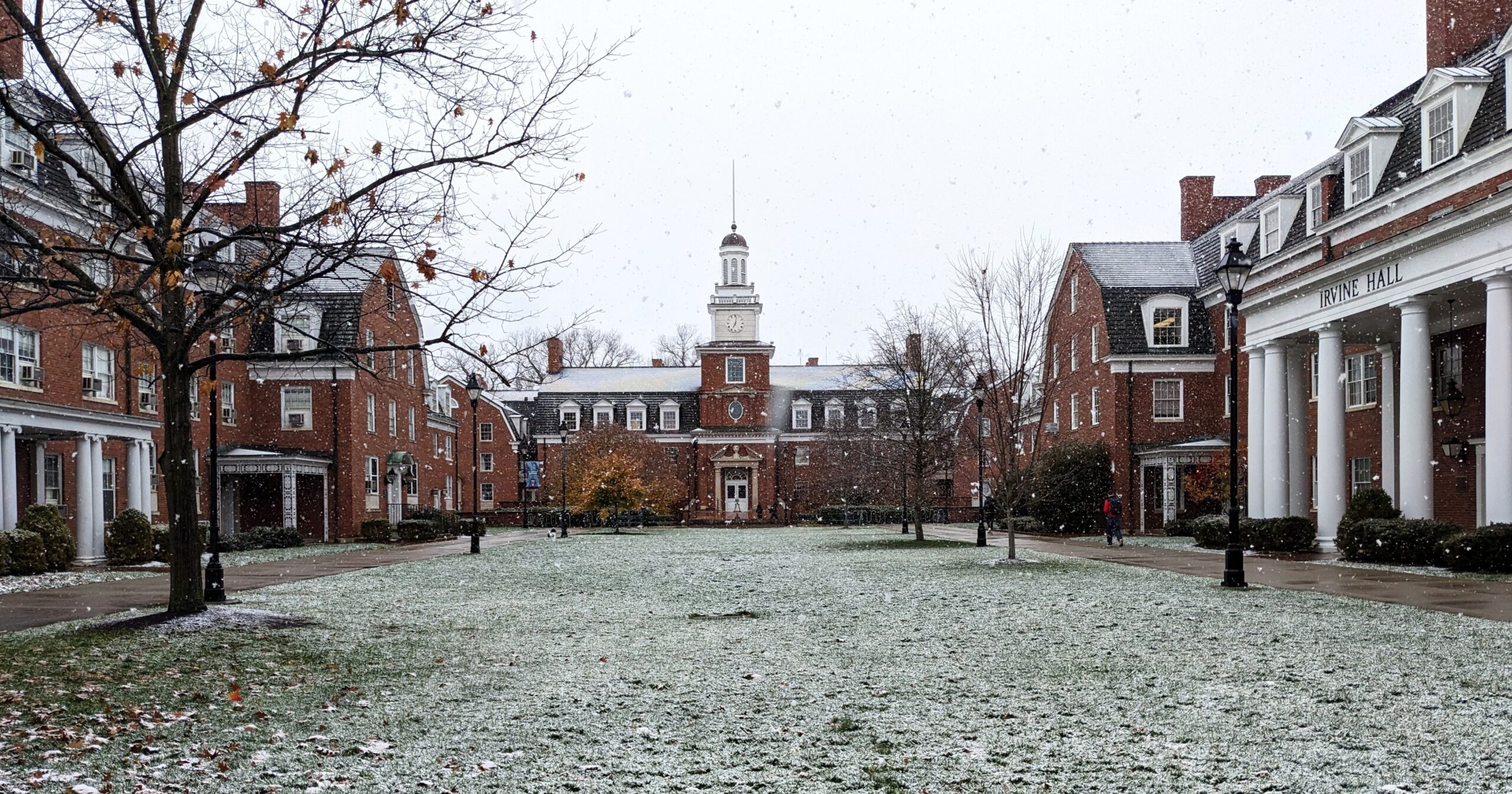 West Green & Irvine Hall with snow