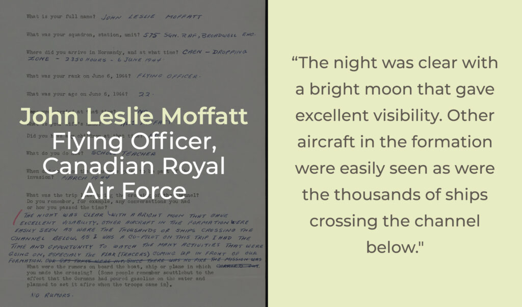 Graphic with quote from John Leslie Moffatt (Flying Officer, Canadian Royal Air Force): 