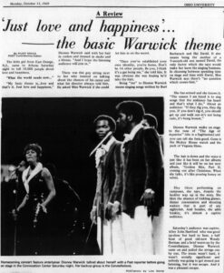 Dionne Warwick performing at Homecoming 1969, with review article.