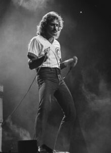 Styx vocalist Dennis DeYoung on stage while performing for the 1979 Ohio University Homecoming concert.