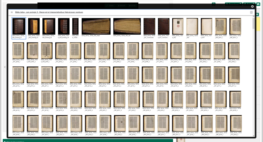 Screenshot of digitized images of each page of the 13th century mansucript Bible