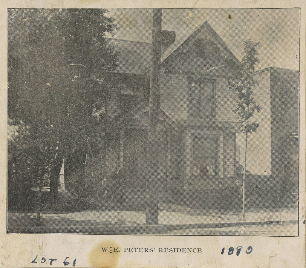 Halftone print of W. E. Peters residence from 1890 showing a two-story house