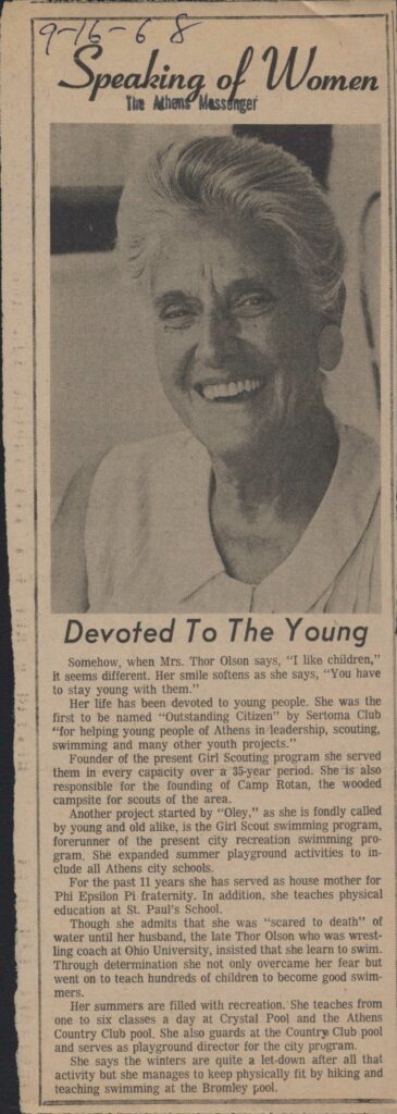 Newclipping of article about Oley Olson featuring a portrait of Olson at the top