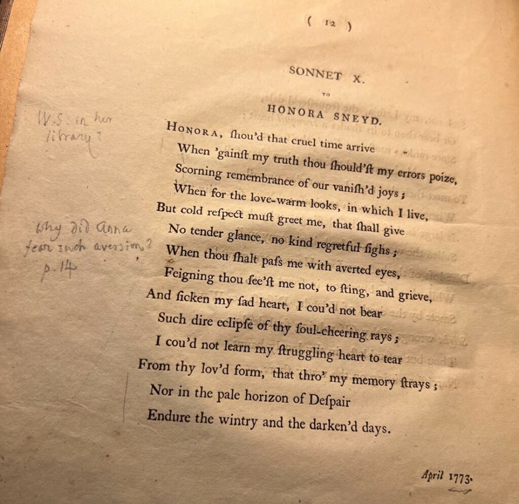 Blunden's question in pencil in the margin of a sonnet from Original Sonnets on Various Subjects