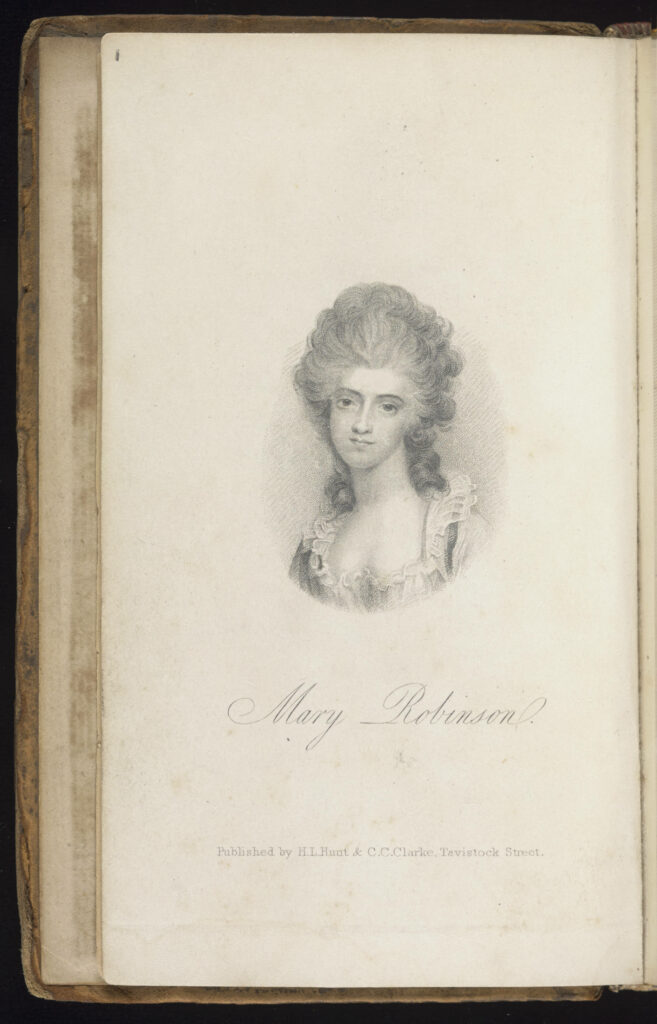 Frontispiece portrait of Mary Robinson from Memoirs of the Late Mrs. Robinson, 1801