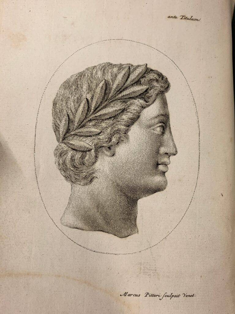 Frontispiece portrait of Virgil, signed engraving by Marcus Pitteri, in Publii Virgilio Maronis Bucolica et Georgics, 1757