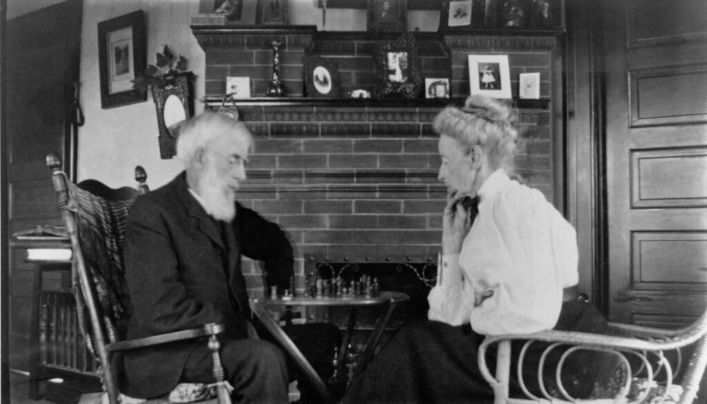 William A. Scripps and Ellen B. Scripps play chess
