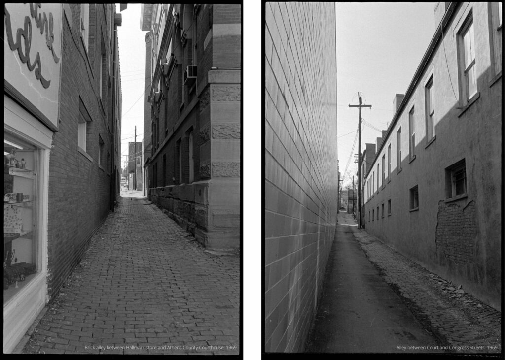 Two photos of Athens, Ohio alleys