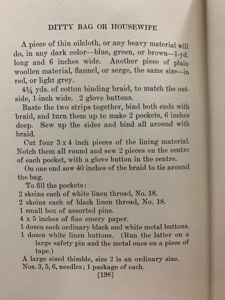 Ditty bag or Housewife instructions from Knitting and Sewing by Nicoll (p.198)