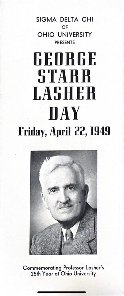 Pamphlet for George Starr Lasher Day, Friday April 22, 1949, with portrait photograph of Lasher