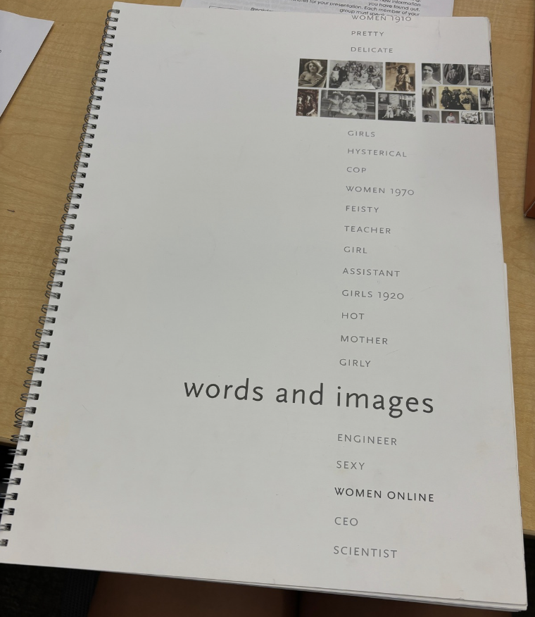 Cover of words and images: WOMEN ONLINE, an Ohio University master's thesis by Paula Welling exploring visual results from specific Google search terms. 