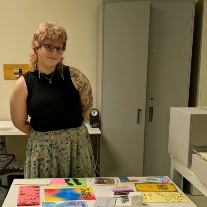 Aria Black talking about zines at the Archives & Special Collections Discovery Space & Recent Acquisitions Showcase.