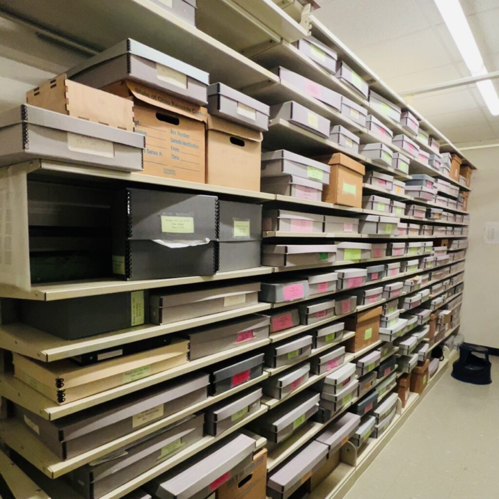 View of the Student Artist Book Collection. Taken by Lindi M. Harden while working on cataloging it during the spring internship, March 2025.