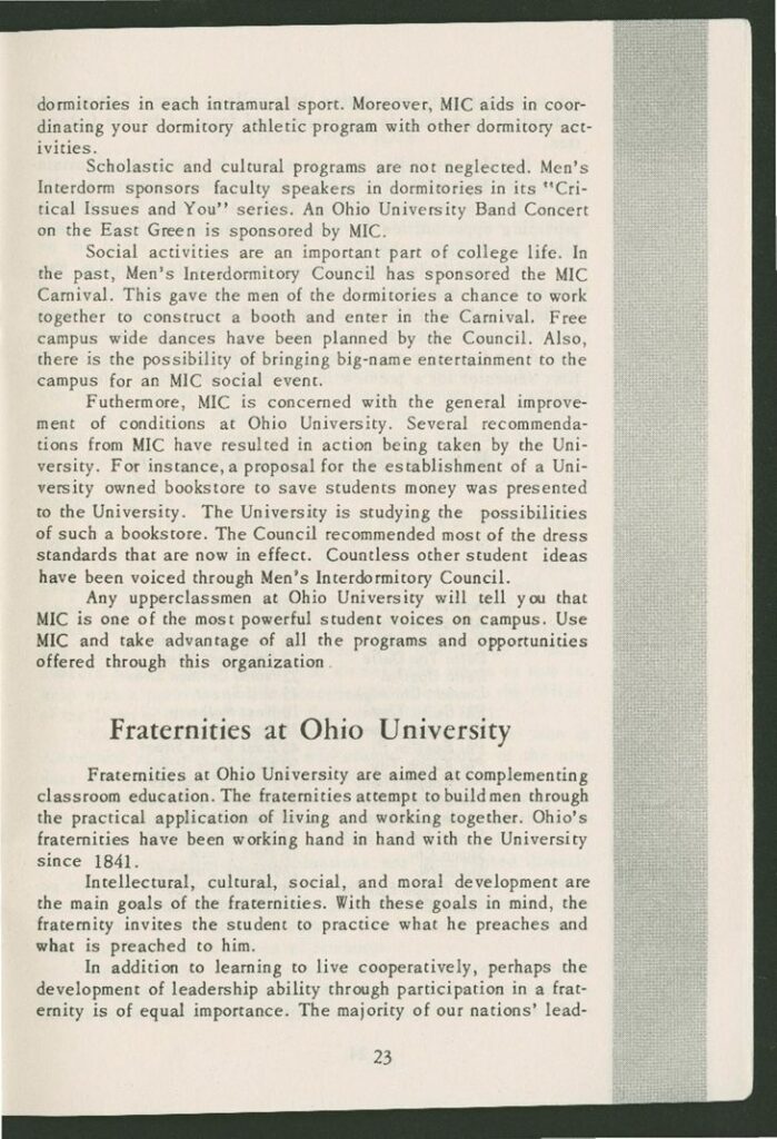 "Fraternities at Ohio University" in You the College Man, 1964-65