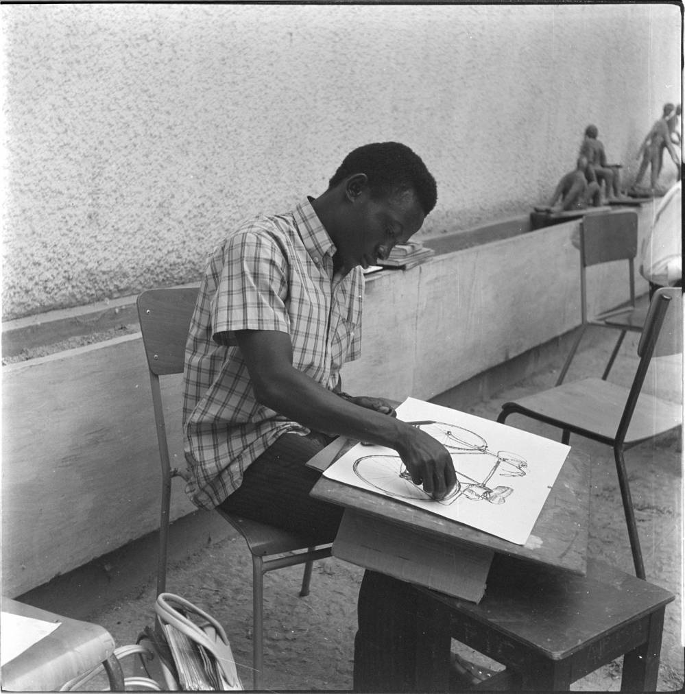 Art student from the Advanced Teachers College in Kano, Nigeria drawing a bicycle