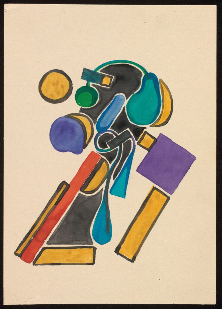 Painted abstract composition with colorful shapes