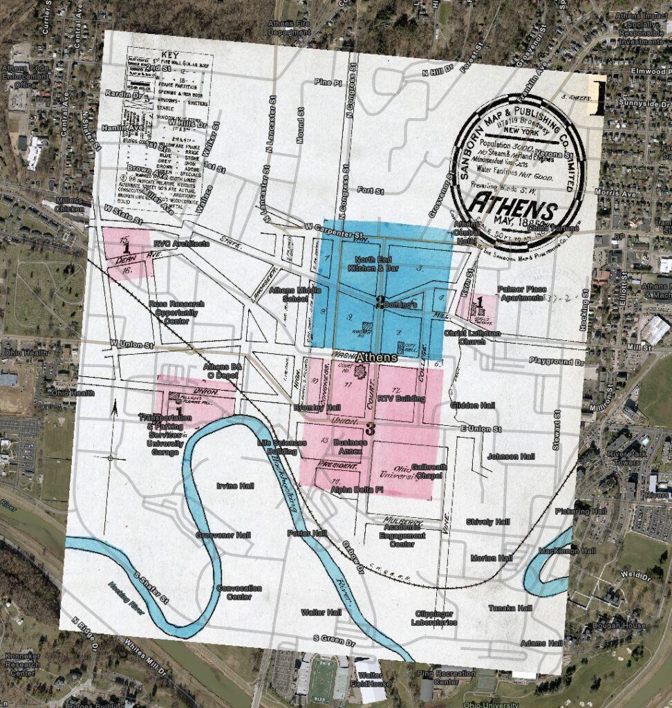Screenshot from the Athens, Ohio, Sanborn Map Viewer.