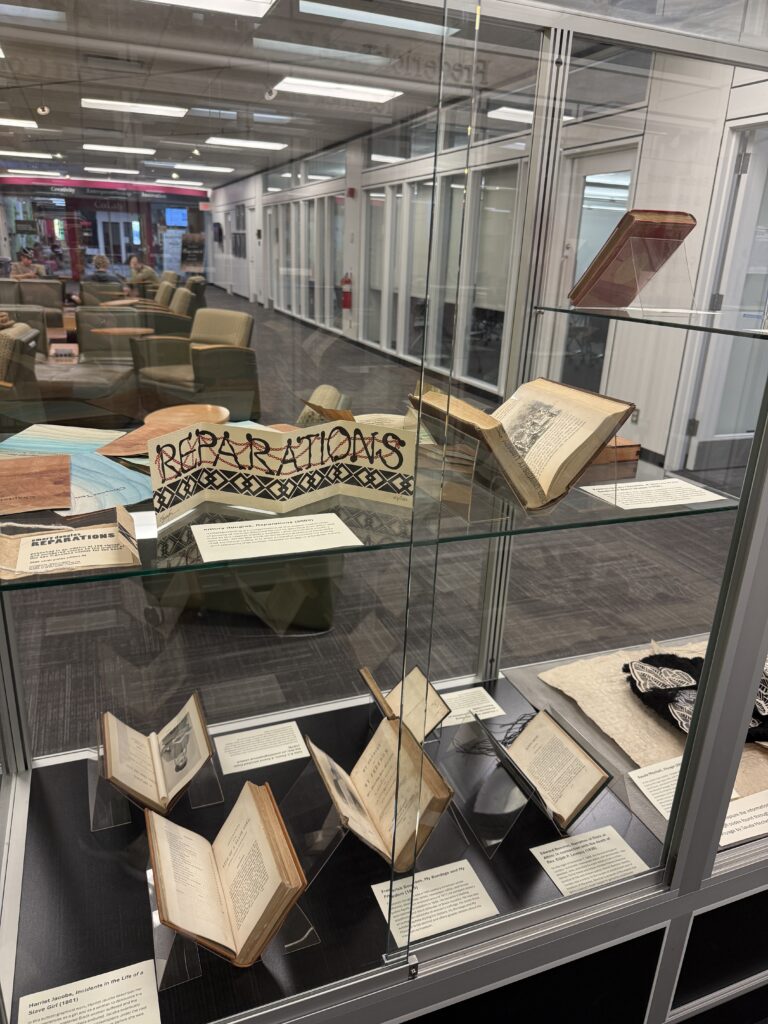 View of books on display in the "Enslavement & Abolition in Antebellum Texts & Contemporary Artists’ Books" exhibit