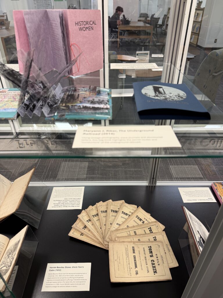 View of books on display in the "Enslavement & Abolition in Antebellum Texts & Contemporary Artists’ Books" exhibit