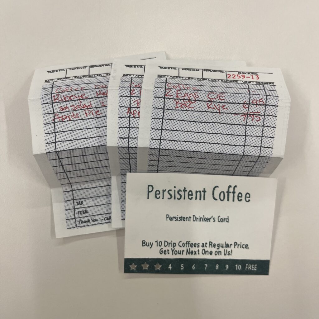 Coffee shop receipts from Abernathy Case: Banker’s Box by Unknown.
