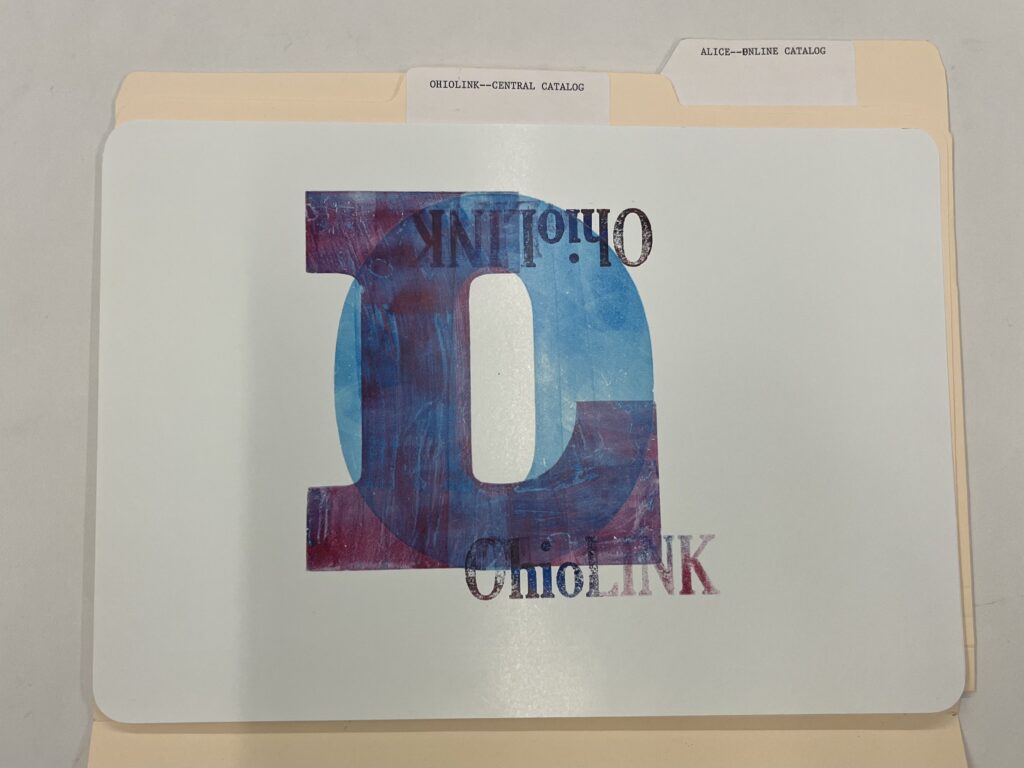 OhioLINK letterpress monogram from Instructions for Pulling Cards from Public Catalog by Wanda Sue Rohrbough.
