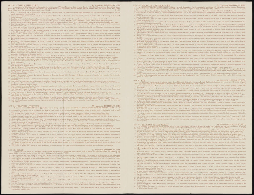 Foldout index included with our Pages from the Past set detailing the contents of the set and information about the Foliophiles. Link to digital items in our collection.