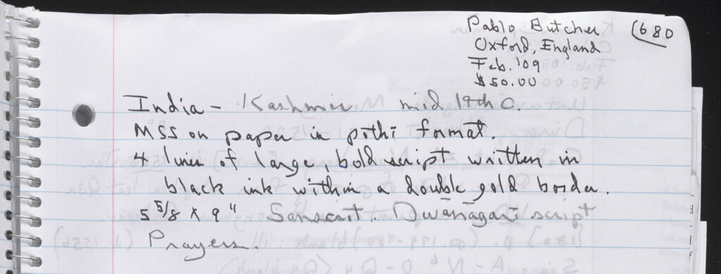 Cropped view of spiral-bound notebook page with handwritten notes about Farfel leaf 680.