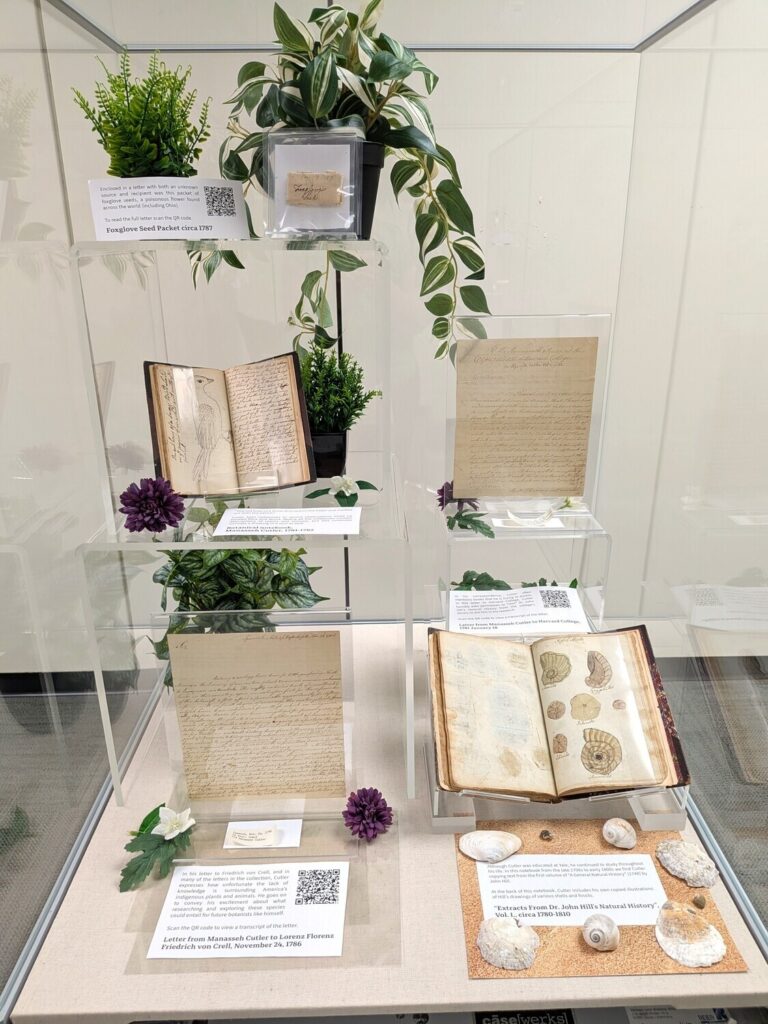 View of items from the Manasseh Cutler papers on display.